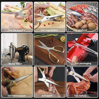 Stainless Steel Heavy Duty Kitchen Scissors - 2 Pack Multipurpose Food Scissors, Poultry & Meat Shears
