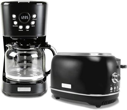 Haden 12 Cup Programmable Drip Coffee Maker Coffee Machine Bundled with Heritage 2 Slice Wide Slot Stainless Steel Toaster, Turquoise & Chrome
