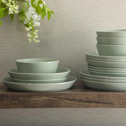Gibson Home Summer Shades 16 Piece Plates and Bowls Dishes Service for 4 Porcelain Dinnerware Set - Green