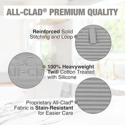 All-Clad Premium Pot Holder & Hot Pad: Heat Resistant up to 500 Degrees - 100% Cotton, 10"x6.25" Hot Pad for Kitchen and Barbeque, 2-Pack, Titanium