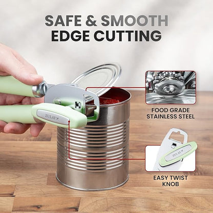 Zulay Kitchen Manual Can Opener with Bottle Opener with Turn Knob