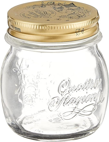 Bormioli Rocco Quattro Stagioni Clear Airtight Mason Jar, 8.5 Oz. Made from Food Safe Durable Glass, Made in Italy.