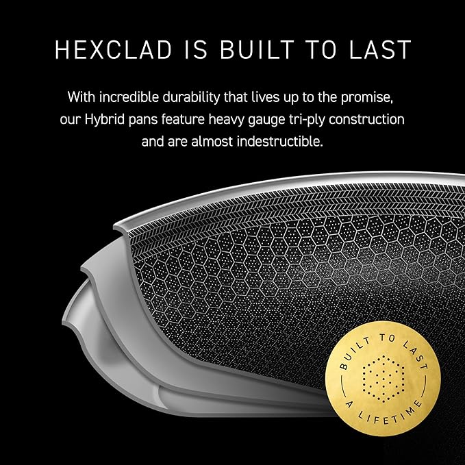HexClad Hybrid Nonstick 1-Quart Saucepan with Tempered Glass Lid, Stay-Cool Handle, Dishwasher-Friendly, Oven-Safe Up to 900°F, Induction Ready, Compatible with All Cooktops