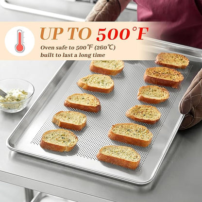 6 Pack Full Size Baking Sheet Pans Perforated, Aluminum Commercial Cookie Sheets Non-Stick, 26"x18"