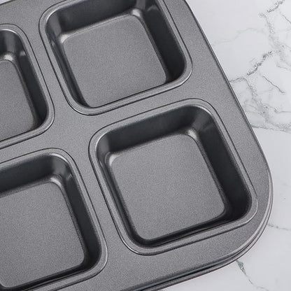 Beasea Square Brownie Pan, Nonstick 6 Cavity Muffin Pan Brownie Cake Pan Mini Cheesecake Cupcake Bakeware Carbon Steel Brownie Baking Tray Bakeware for Oven Baking