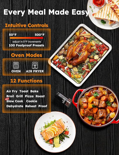 Nuwave Bravo Pro Smart Toaster Oven Countertop, True Air Fryer Combo w/Improved 100% Convection, 35% Crispier, 112 Presets, Customizable Pizza Zones, Integrated Probe, PFAS Free, 30QT, Stainless Steel