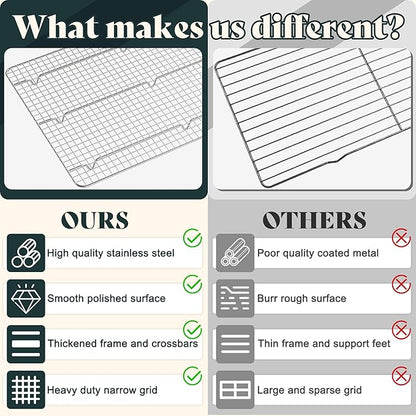 Cooling Racks for Cooking and Baking - 11.5"x16.5" Oven Safe Premium Stainless Steel Heavy Duty Baking Rack Tight-Wire, Fits Half Sheet Pan for Roasting & Grilling & Cooking - Set of 2