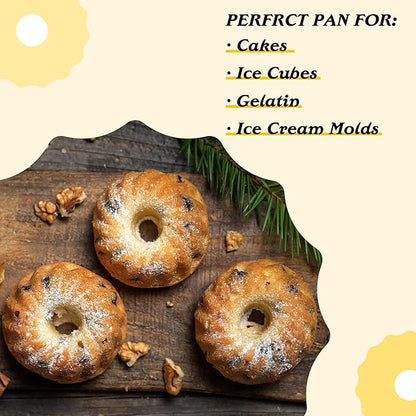 Tiawudi Mini Fluted Tube Cake Pan, 6 Cavity Bundt Cake Baking Pan, Non-stick Baking Mold for Cupcakes, Donuts, Cornbread, Brownies, Jellies, Set of 3