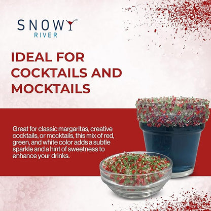 Snowy River Holiday, Cocktail & Margarita Sugar Rimmer - Vibrant Naturally Colored Sugar for Cocktail Rimming, Baking & Decorating, Medium Crystal - 16oz