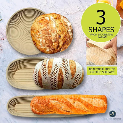 Premium Banneton Bread Proofing Basket - A Complete Sourdough Bread Baking Kit - Bread Baking Supplies - Sourdough Starter Jar Kit