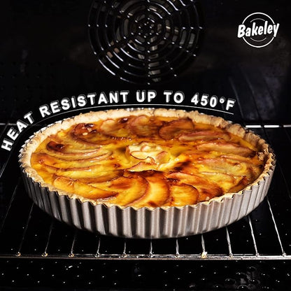 10-Inch Round Tart Pan with Loose Removable Bottom, Non-Stick Carbon Steel Quiche Pan for Oven Baking (Champagne Gold)