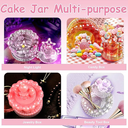 Heart Rose Jar Resin Mold with Lid ，Epoxy Resin Storage Box Casting Molds ，DIY Jewelry Container Silicone Mould (Castle Cake)