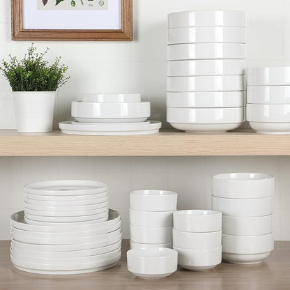 Gibson Home Rothernberg 40-Piece White Porcelain Dinnerware Set – Service for 8, Stackable Plates and Bowls, Durable Kitchen Dinner Set