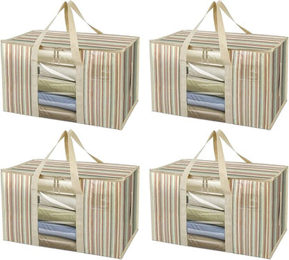 BALEINE 4-Pack Oversized Moving Bags with Reinforced Handles, Heavy-Duty Storage Tote Moving Supplies for Packaging, Camping (Color Stripe, 4-Pack)