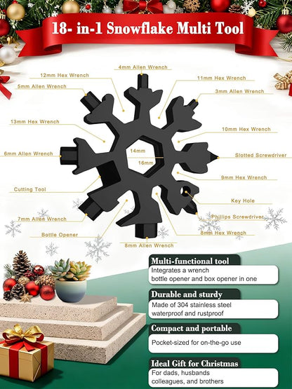 18-in-1 Snowflake Multi Tool – Stainless Steel with Bottle Opener & Wrench,Compact EDC Tool for Camping,Fishing,Hiking, Stocking Stuffers,Gifts for Men,Dad,Husband (Black)