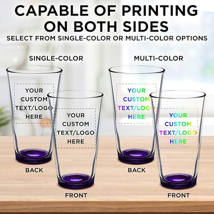 Custom Arc Pint Glass 16 oz. Set of 50, Personalized Bulk Pack - Beer Glasses, Heavy Duty Drinkware - Purple