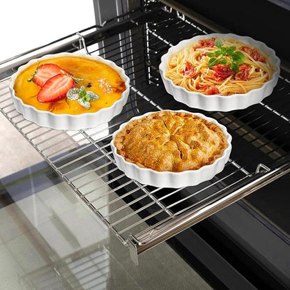 Foraineam 6 Pack 8 Ounce Porcelain Creme Brulee Ramekins Mini Fluted Quiche Dishes, 6 Inch Tart Pan Round Pie Plates for Baking, Dishwasher and Oven Safe
