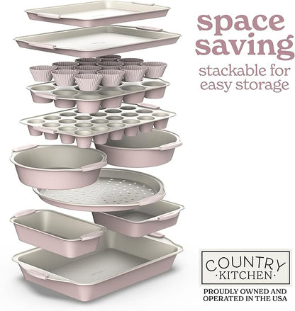 Country Kitchen Nonstick Stackable Bakeware Set - Durable, Easy Release Baking Set- 22 Pc. Includes Silicone Muffin Cups