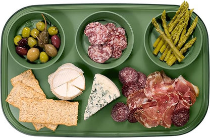 madesmart dipware 3 Bowl Serving Tray, Collapsible & Removable Dip Bowls for Charcuterie, Guacomole, Snacks, Veggies, Premium Dishwasher & Microwave Safe, Multipurpose Plate & Bowl, Olive