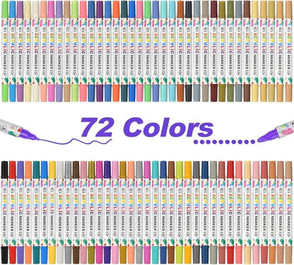 72 Colors Acrylic Paint Pens, Dual Tip Acrylic Paint Markers for Paper, Wood, Canvas, Stone, Rock Painting, Glass, Fabric, DIY, Ceramic, Art Supplies for Kids and Adults Drawing (Dot + Fine)