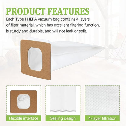 10 Pack Type I HEPA Vacuum Bags Replacement Compatible with Hoover Type I HEPA bag AH10005 UH30010COM UH30010CA, SH10000