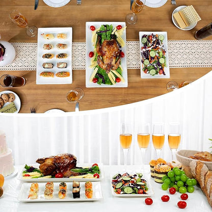 Kassel Ceramic Serving Platter Set | 14”/12” /10” Rectangular Serving Trays for Entertaining at Parties and Weddings | Oven Safe Large Serving Trays for Tacos, Steak, and Cake