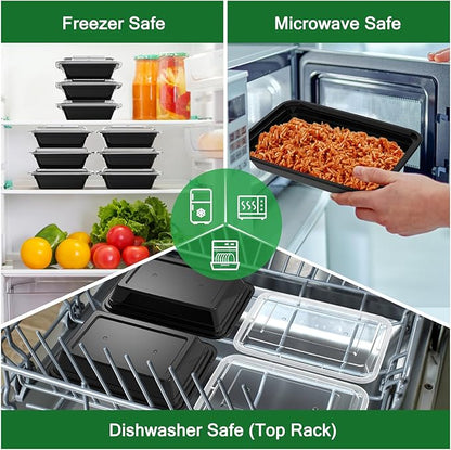50 Pack (100-Piece) 28 oz Meal Prep Containers Reusable with Lids, Sturdy Leakproof & Food Safe, Microwave, Freezer, Dishwasher Safe Prep Containers, To Go Take Out Plastic Food Storage