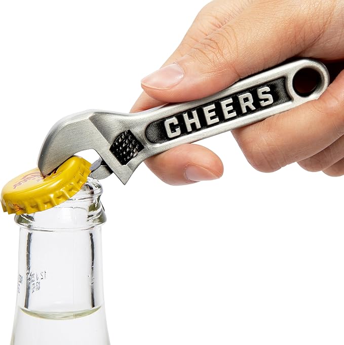 Wrench Bottle Opener - Heavy Duty Beer & Soda Cap Opener - Unique Bar Tool Gift for Men - Multitool Kitchen Gadget (Antique Silver)