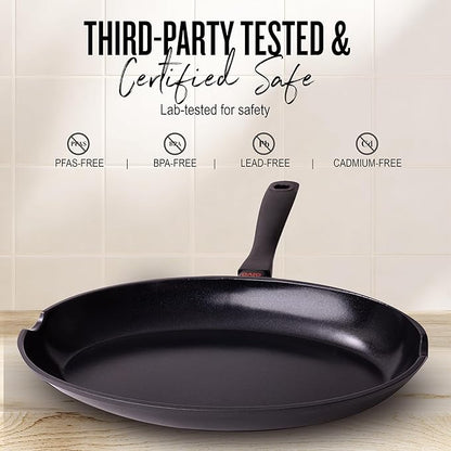Alva Energy Nonstick Ceramic Fish Pan 13.7" - Lightweight, Easy to Clean and Made without PFAS, PFOA & PTFE - Induction and All Stovetop Compatible with Even Heat Distribution