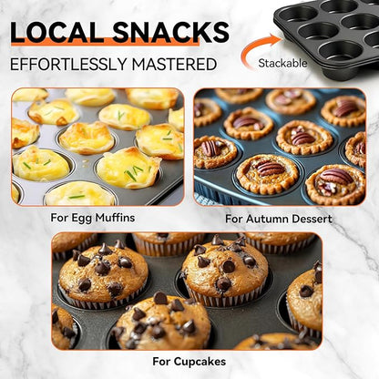 Yoehka 2 Pack Muffin Pan for Baking, Nonstick Cupcake Pan Set, Standard 12-Cups Muffin Tin for Baking Cupcakes, Carbon Steel Baking Supplies