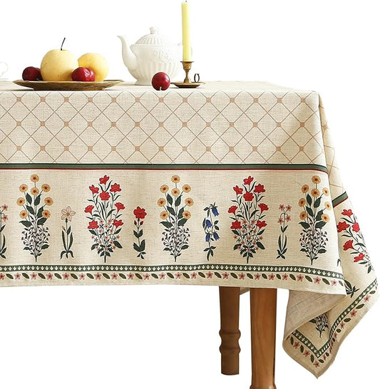 ISAENNE Designer Vintage Linen Floral Table Cloth for Rectangle Table,Fall Colorful Modern Tablecloth,Anti-Wrinkle Decor Tablecloths for Dining Thanksgiving Kitchen,55"*79"-Bertina E