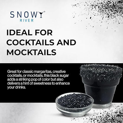 Snowy River Black, Cocktail & Margarita Sugar Rimmer - Vibrant Naturally Colored Sugar for Cocktail Rimming, Baking & Decorating, Medium Crystal - 80oz