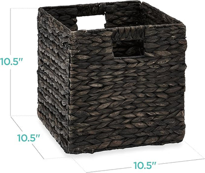 Best Choice Products 10.5x10.5in Pack of 5 Cube Storage Baskets, Water Hyacinth Multipurpose Collapsible Organizers, Handwoven Laundry Totes for Laundry, Living Room, Kids Room & Nursery - Black