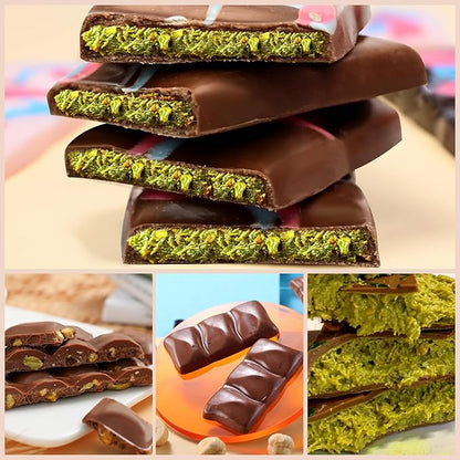 2 Packs Silicone Chocolate Bar Mold, Non Stick Dubai Pistachio Knafeh Chocolate Molds, Break Apart Design 6 Cavities Candy Bar Mold, Dubai Pistachio