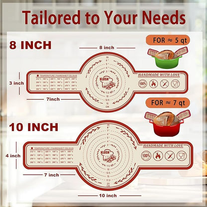 Silicone Bread Sling for Dutch Oven, 2 Pack (8" Round) – Non-Stick & 500°F Heat Resistant Sourdough Mat, Easy to Clean, Reusable Food-Grade Sourdough Slings – Fits 5 qt and up Dutch Ovens