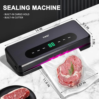 Vacuum Sealer For Food20 Pre-Cut Bags 118-inch Roll Bag, LED Digital Display with Inner Compartment, 4-in-1 Multi-Function Food Sealer with External Compact, Dark Gray.YLUZS