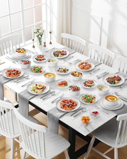 MALACASA 24 Pieces Gourmet Porcelain Dinnerware Sets, Premium Plates and Bowls Set, High-Fired Dishes Set for 8, Chip & Scratch Resistant, Microwave Dishwasher Safe, White & Black Rim, Series LEXI