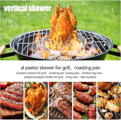 Stainless Steel Multi-Function Pastor Skewer Turkey Roasting Pan Suitable for Fried Corn Tortillas (Al Pastor), Shawarma Skewers,Chicken Leg Rack for Grill (Extra Large)