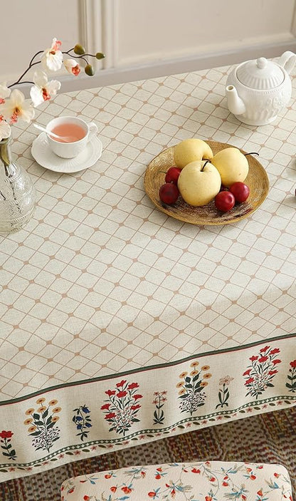 ISAENNE Designer Vintage Linen Floral Extra Long Tablecloth Rectangle,Fall Colorful Modern Table Cloth,Anti-Wrinkle Decor Tablecloths for Dining Thanksgiving Kitchen Christmas,67"*118"-Bertina E