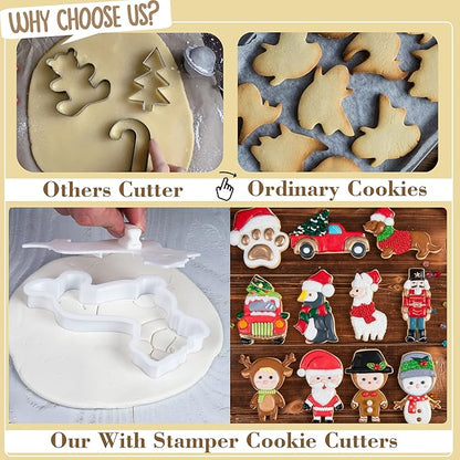 Flycalf Christmas Cookie Cutters Dachshund Shapes with 3D Stamper Fall Holiday PLA Baking Accessories Cutter Molds Gifts for Kids Decorative Party 3.5" Kitchen Cake Supplies