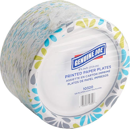 Genuine Joe Printed Paper Plates, 9" (Pack of 125)