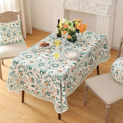 patdrea Designer Green Rectangle Table Cloth,Vintage Italian Floral Country Linen Breathable Tablecloth,Decor Cover for Kitchen Dining,Christmas,Tea Party,Thanksgiving,55"x79"-Tree Life