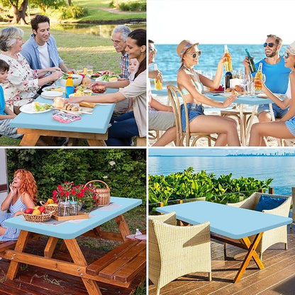 homing Rectangle Table Cloth Cover, Waterproof Polyester Elastic Fitted Tablecloth, Fits for 5 Foot Folding Tables, Washable Table Protector for Picnic, Camping, Outdoor (Light Blue, 30" x 60")