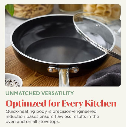 Orfeo 3QT Nonstick Saute Pan with Lid, Made in Italy, Diamond Ceramic PFAS-Free Cookware, Induction Ready, Scratch Resistant, Laser-Fused Surface for Durability, Dishwasher Safe, Black