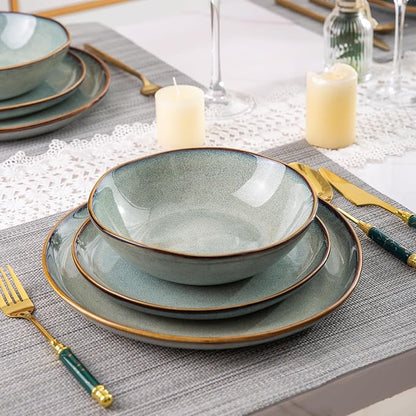 AmorArc Ceramic Dinnerware Sets,Handmade Reactive Glaze Stoneware Plates and Bowls Set,Highly Chip and Crack Resistant | Dishwasher & Microwave Safe,Service for 8 Dishes Set (24pc)