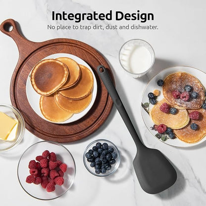 600ºF Heat Resistant Silicone Turner: U-Taste 13.6in Solid Kitchen Spatula Flipper, Food Grade Flexible & Thin Rubber Seamless Cooking Utensil for Flipping Egg, Pancake in Nonstick Cookware (Black)