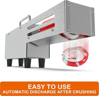Electric Can Crusher for 16 Oz/12 Oz Cans, Desktop Aluminum Can Crusher, Portable Can Compressor, Automatic Discharge, Stainless Steel Construction, Sturdy and Durable, No Assembly Required