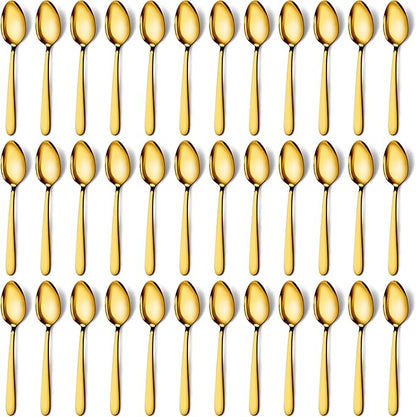 Pleafind 36Pcs Gold Dinner Spoons Set - 7.4 inch, Spoons Silverware, Stainless Steel Spoon, Mirror Polished Tablespoon, Gold Silverware Set for Home, Kitchen, Restaurant, Dishwasher Safe
