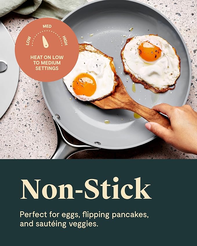 Caraway Fry Pan Duo - Nonstick Ceramic Frying Pan (8" & 10.5”) - Non Toxic, PTFE & PFOA Free - Oven Safe & Compatible with All Stovetops (Gas, Electric & Induction) - Marigold