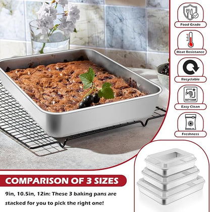 Leonyo Lasagna Pan with Lid, 10.5 x 8 x 2 Inch Rectangular Cake Pan with Lid, Stainless Steel Baking Sheet Brownies Casseroles Deep Tray for Toaster Oven, Focaccia, Fish, Chicken